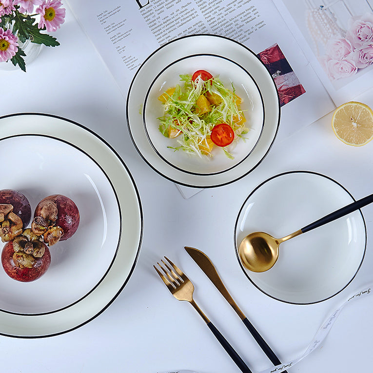 Bone China Round Plate - White with Black Rim
