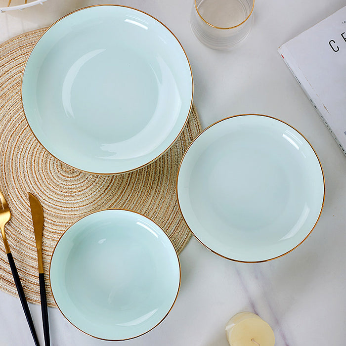 Bone China Celadon Dinnerware - Round Plate with Gold Rim