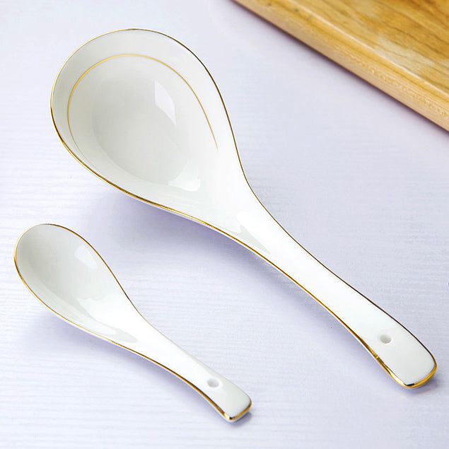 Bone China Spoon Set - White with Gold Rim