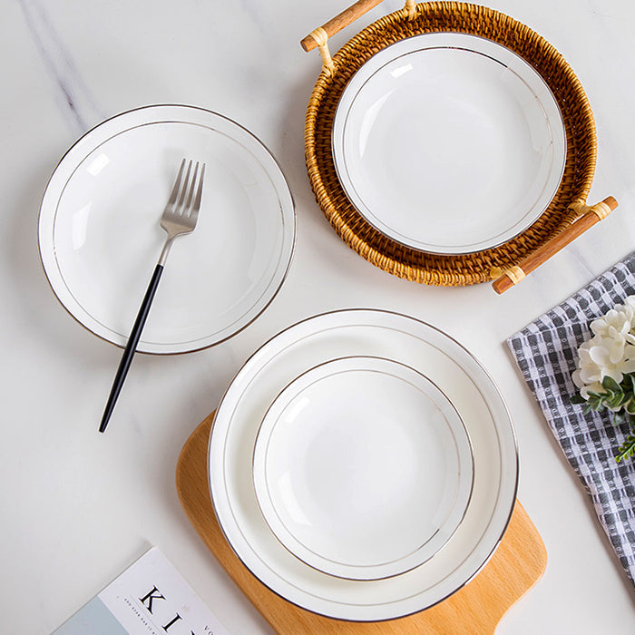 Bone China Dinnerware - Soup Plate with Silver Rim