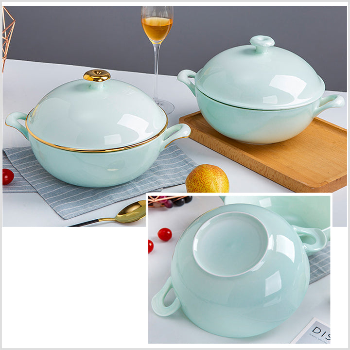 Bone China Celadon Soup Tureen - with Gold Rim or without Rim