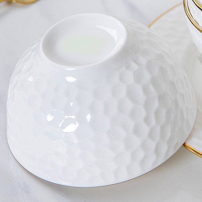 Bone China Round Bowl - Golf Shaped Surface & Gold Rim