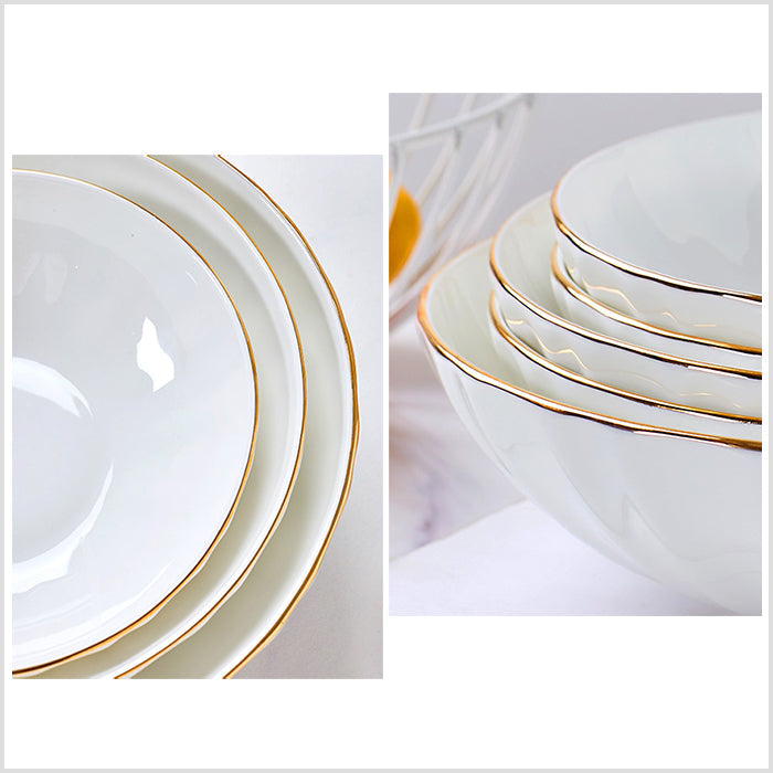 Bone China Ribbed Bowl - with Wide Mouth & Gold Rim