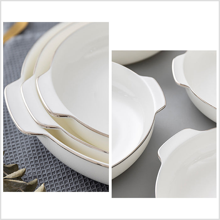 Bone China Dinnerware - Earred Dish with Silver Rim