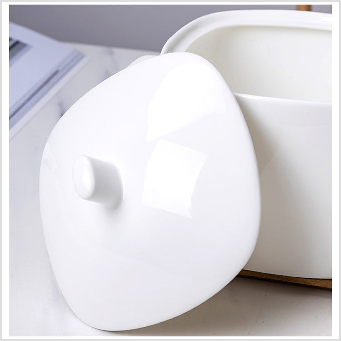 Bone China Square Soup Tureen - White W/Gold Rim or W/O Rim
