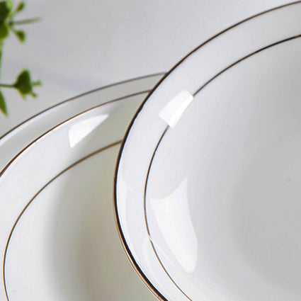 Bone China Dinnerware - Soup Plate with Silver Rim