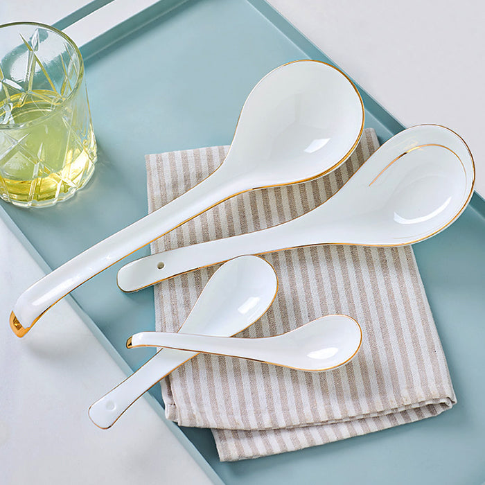 Bone China Spoon Set - White with Gold Rim