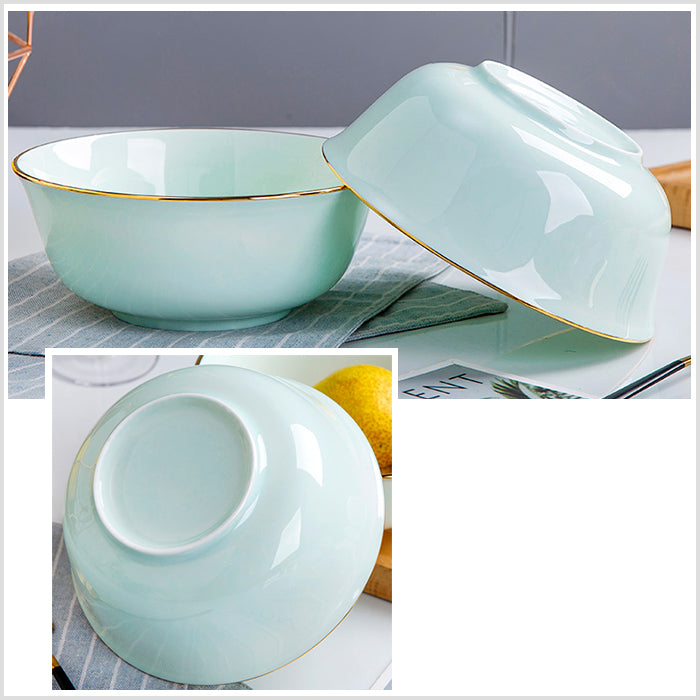 Bone China Tableware - Celadon Bowl with Gold Rim