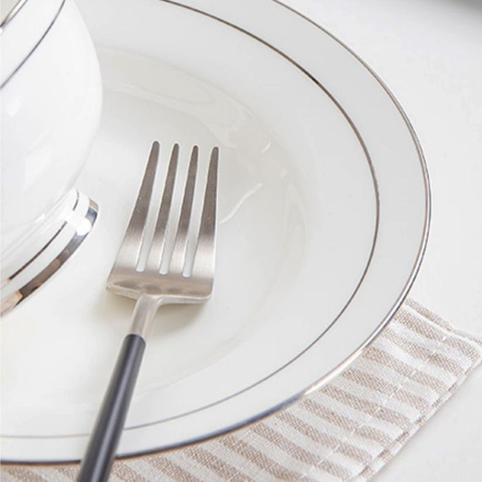 Bone China Soup Plate - White with Silver Rim