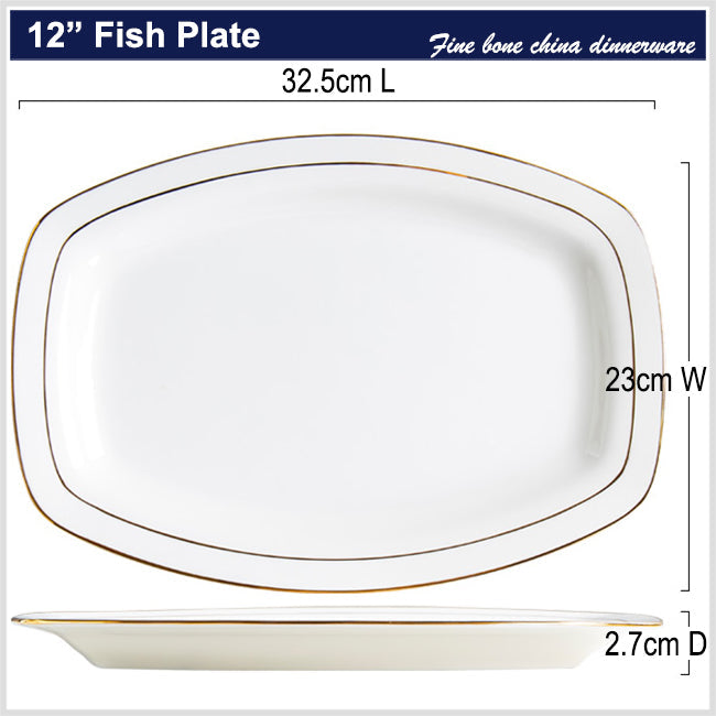 Bone China Fish Platter - Rectangle with Curved Edge