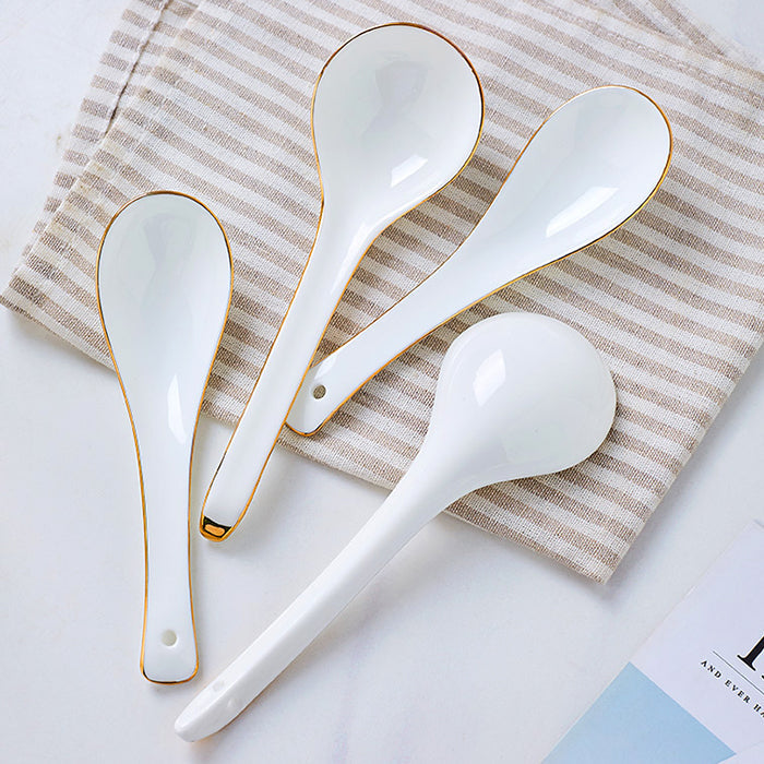 Bone China Spoon Set - White with Gold Rim