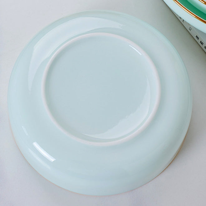 Bone China Celadon Dinnerware - Round Plate with Gold Rim