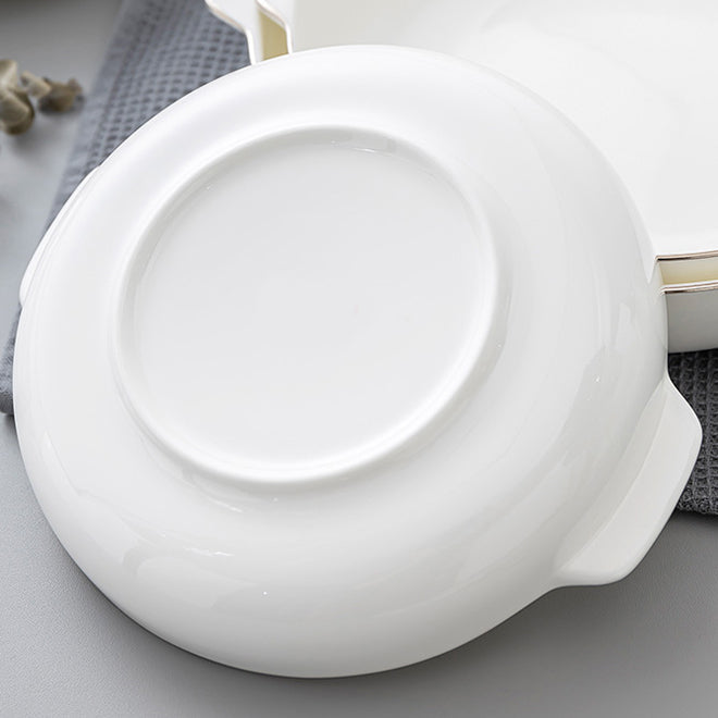 Bone China Dinnerware - Earred Dish with Silver Rim
