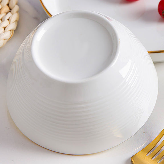 Bone China Round Bowl - Horizontal Ridges & Gold Rim