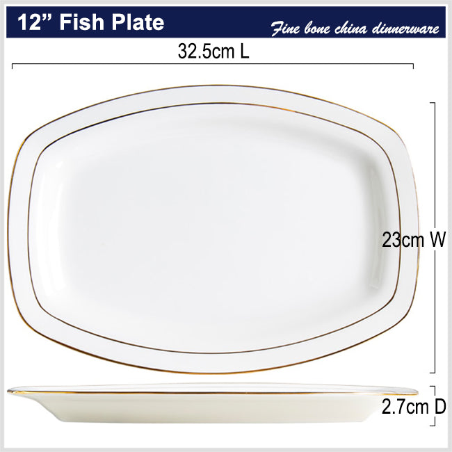 Bone China Fish Platter - Rectangle with Curved Edge