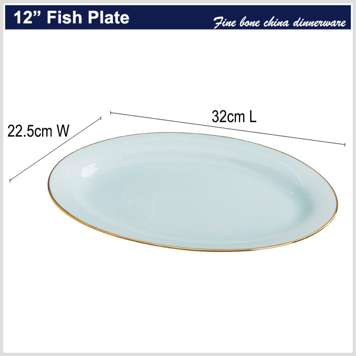 Bone China Celadon Dinnerware - Elliptical Fish Platter