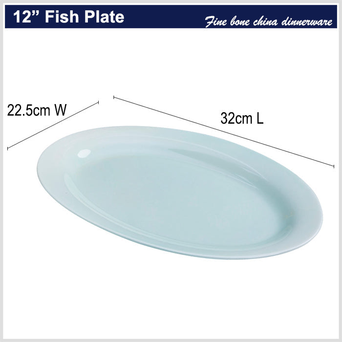 Bone China Celadon Dinnerware - Elliptical Fish Platter