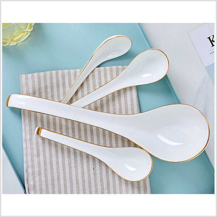 Bone China Spoon Set - White with Gold Rim