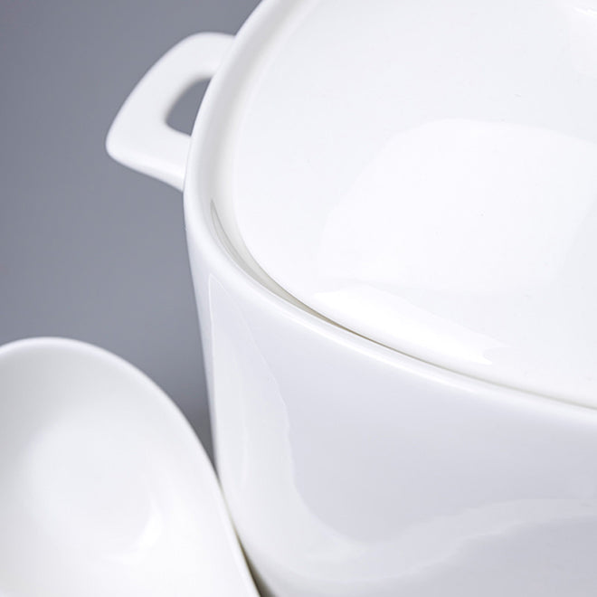 Bone China Square Soup Tureen - White W/Gold Rim or W/O Rim