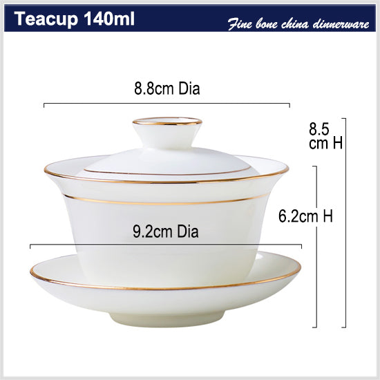 Bone China Gaiwan - White with Gold Rim