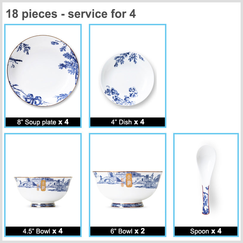 Luxury Bone China Dining Ware Collection - Enameling of Landscape Design in Gradient Blue