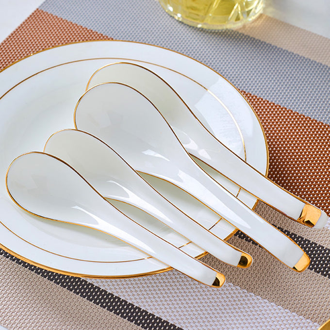Bone China Spoon Set - White with Gold Rim