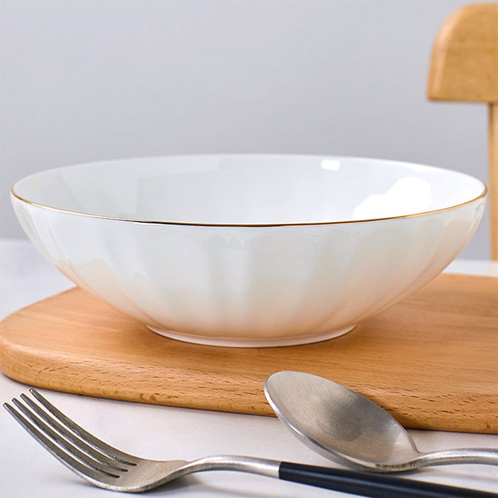Bone China Ribbed Bowl - with Wide Mouth & Gold Rim