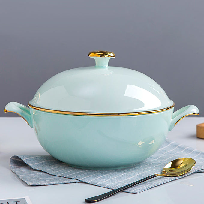 Bone China Celadon Soup Tureen - with Gold Rim or without Rim