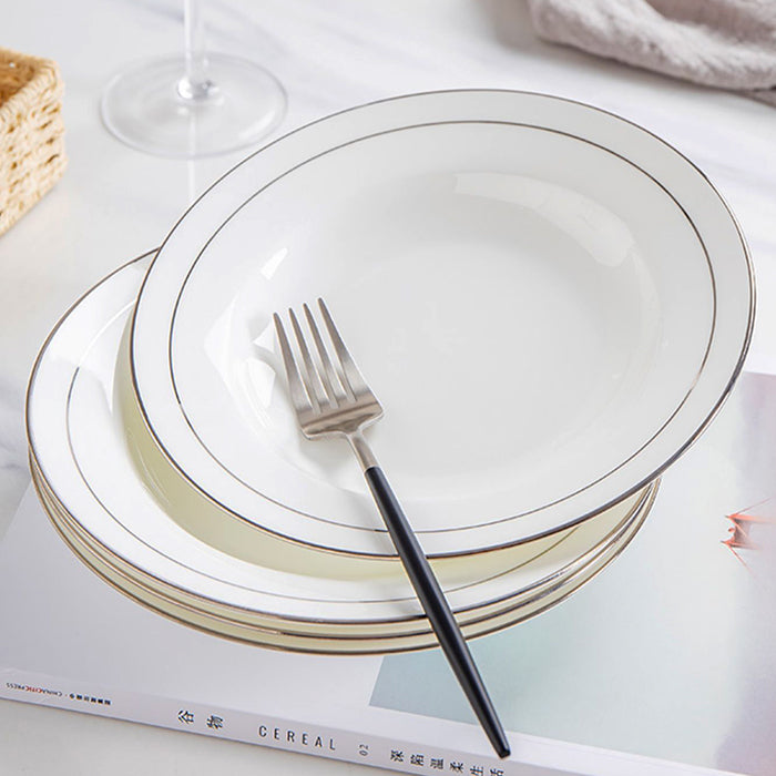 Bone China Soup Plate - White with Silver Rim