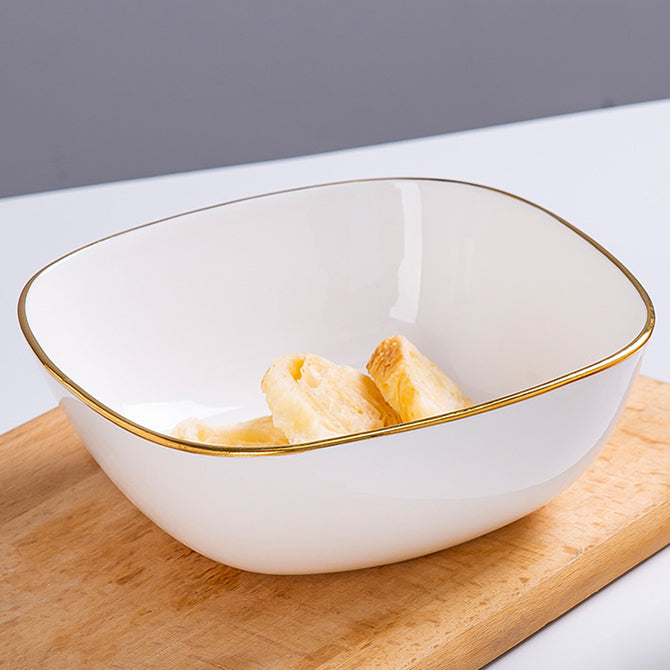 Bone China Tableware - Square Bowl with Curved Edge