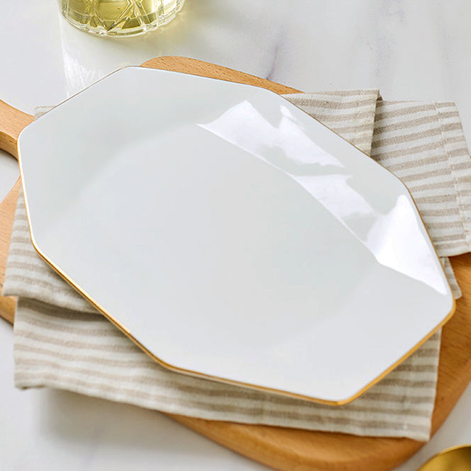 Bone China Dinnerware -Octagon Fish Platter with Gold Rim