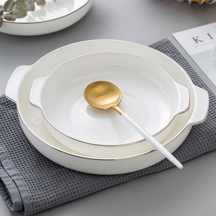 Bone China Dinnerware - Earred Dish with Silver Rim