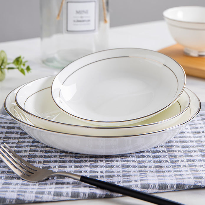 Bone China Dinnerware - Soup Plate with Silver Rim