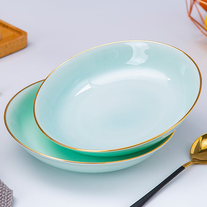 Bone China Celadon Dinnerware - Soup Plate with Gold Rim
