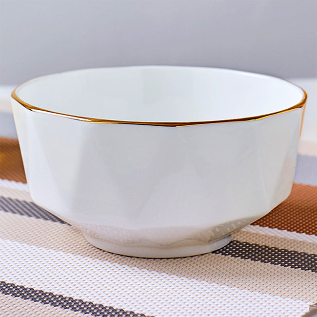 Bone China Tableware - Octagon Bowl with Gold Rim