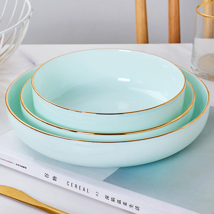 Bone China Celadon Dinnerware - Round Plate with Gold Rim