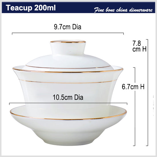 Bone China Gaiwan - White with Gold Rim