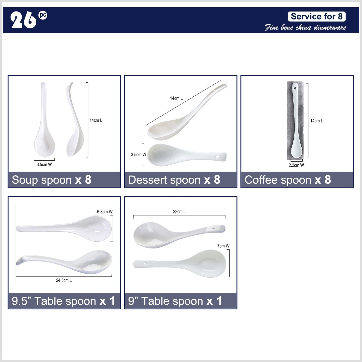 Bone China Spoon Set - White without Rim
