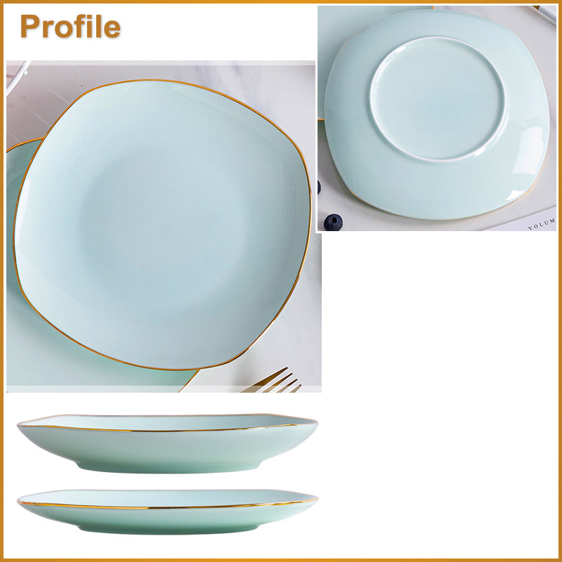 Bone China Celadon Plate - Square with Curved Edge