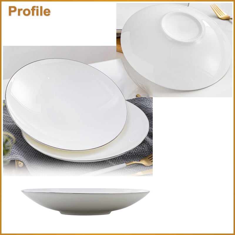 Bone China Round Plate - White with Silver Rim