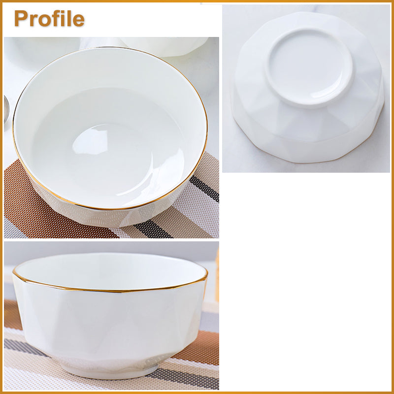 Bone China Tableware - Octagon Bowl with Gold Rim