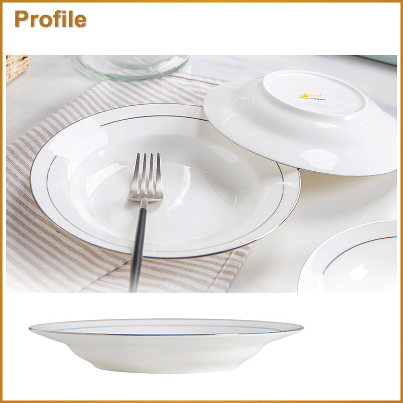 Bone China Soup Plate - White with Silver Rim