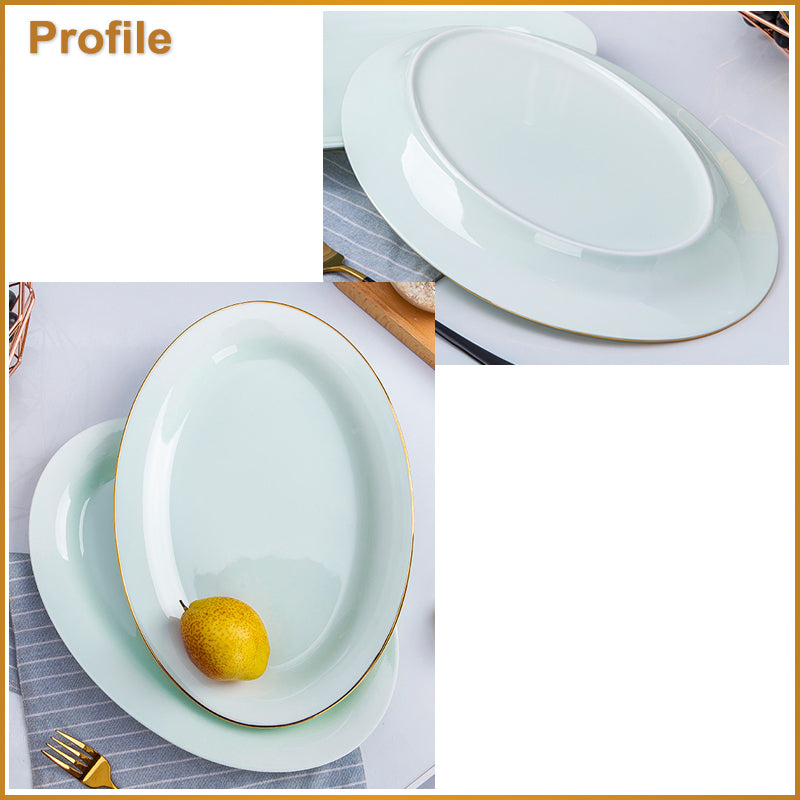 Bone China Celadon Dinnerware - Elliptical Fish Platter