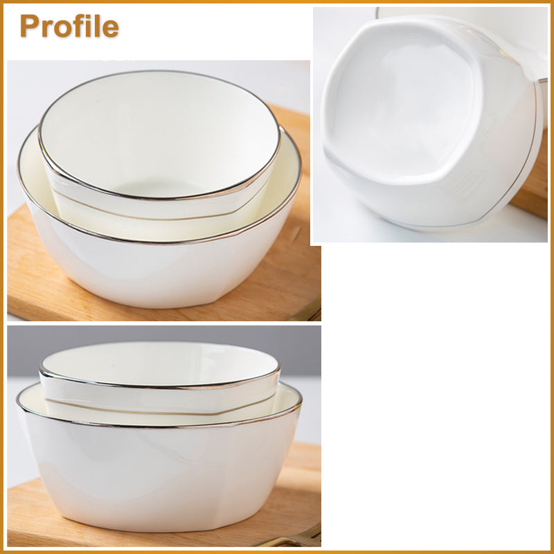 Bone China Tableware - Square Bowl with Curved Edge