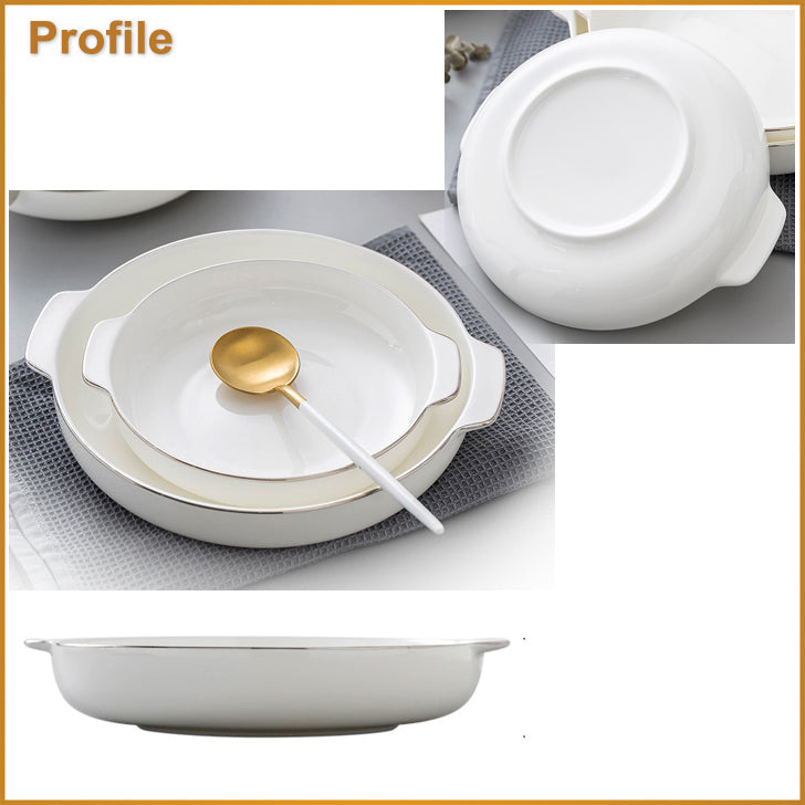 Bone China Dinnerware - Earred Dish with Silver Rim