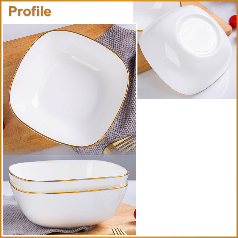 Bone China Tableware - Square Bowl with Curved Edge