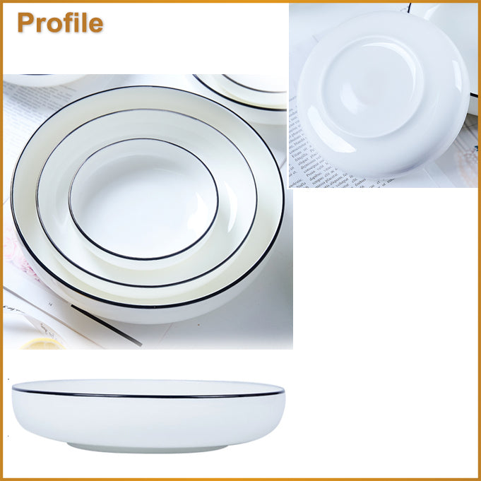 Bone China Round Plate - White with Black Rim