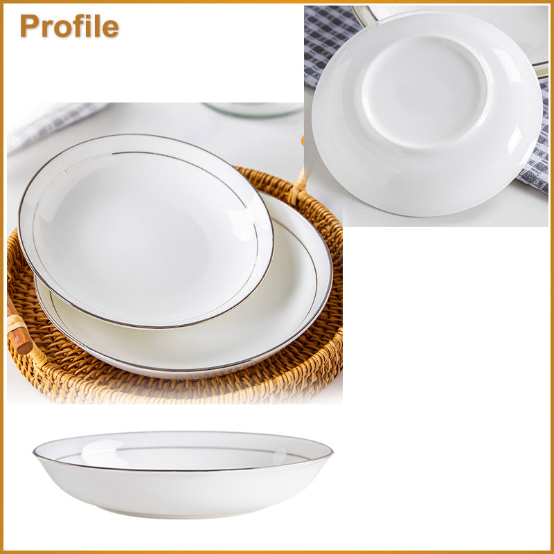 Bone China Dinnerware - Soup Plate with Silver Rim