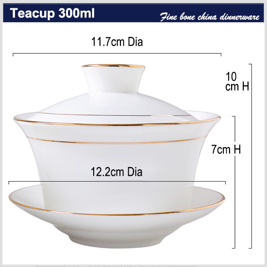 Bone China Gaiwan - White with Gold Rim