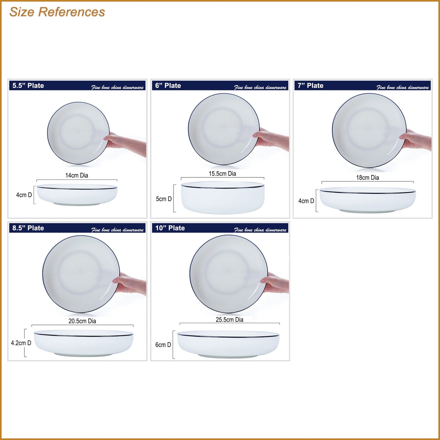 Bone China Round Plate - White with Black Rim